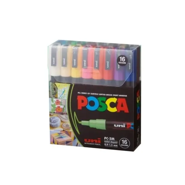 Marcadores Uni posca al agua para fina est.x 16 col.surt.