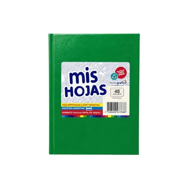 Cuaderno 16x21 cm rayado 48 hojas tapa dura araña verde mis hojas