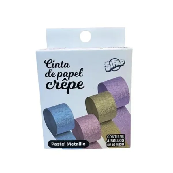 Cinta de papel crepe Sifap pastel metalizado x4 rollos de 10 mts