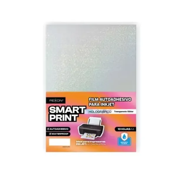 Film autoadhesivo para inkjet rexon holo transparente glitter a4 x10 hjs.