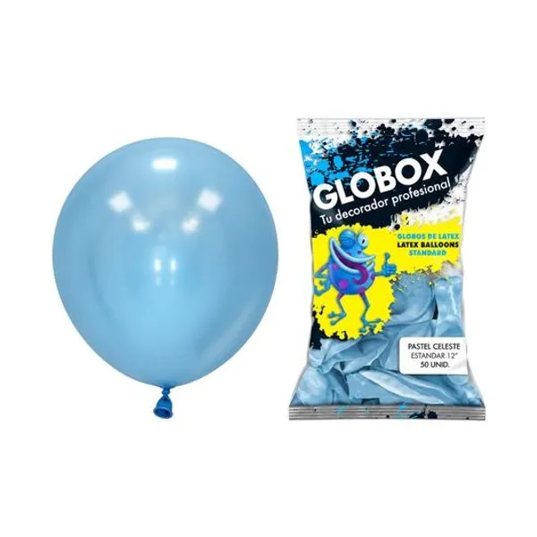 Globo 12" liso estandar pastel celeste bolsa x50 globox