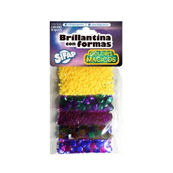 Brillantina Sifap con formas colores mágicos x5 sobres