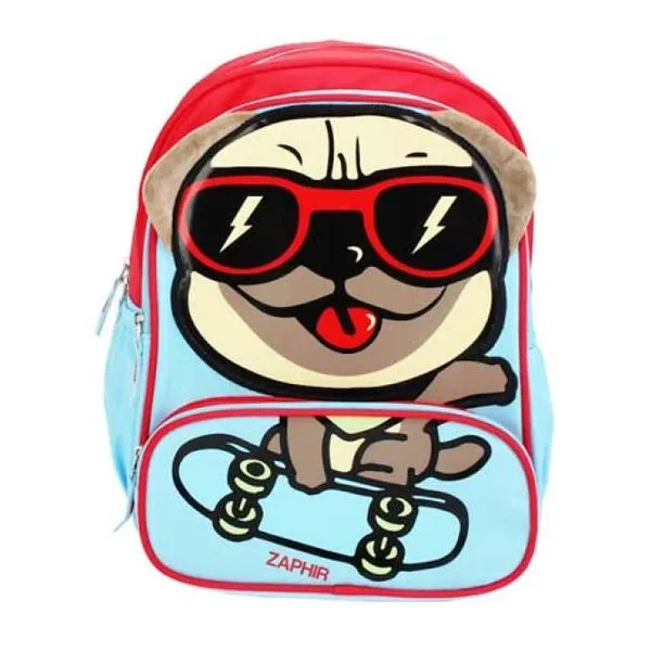 Mochila roja de 14" espalda con estampa de perrito con detalles de peluche
