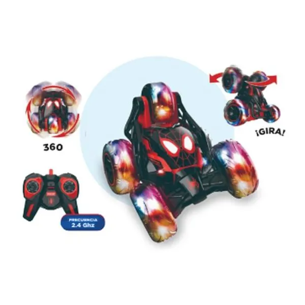 Auto Spiderman negro stunt radio control gira 360 grados con luces