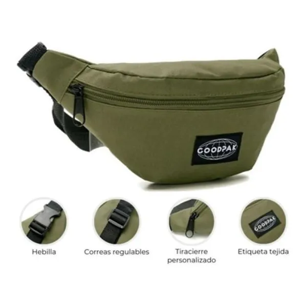 Riñonera goodpak verde militar 16.5 x23 x8.5 cm