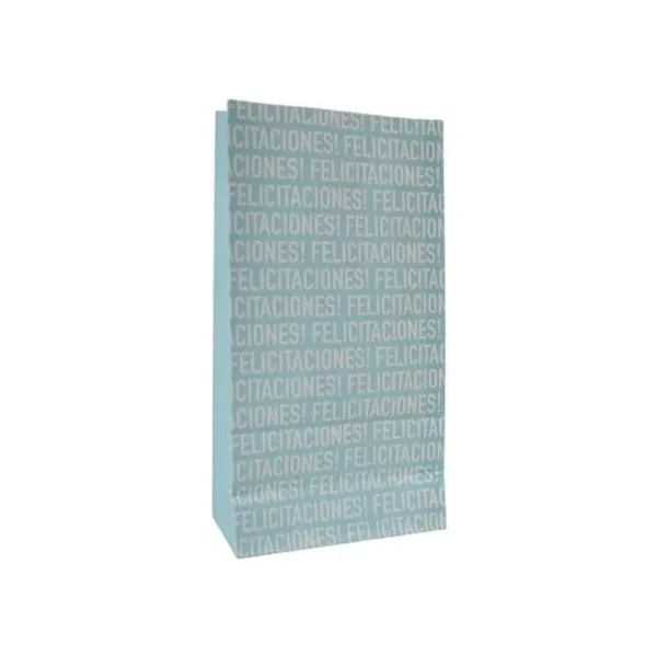 Bolsa cotillon felicitaciones celeste 12.5x07x24.5 cm x unidad