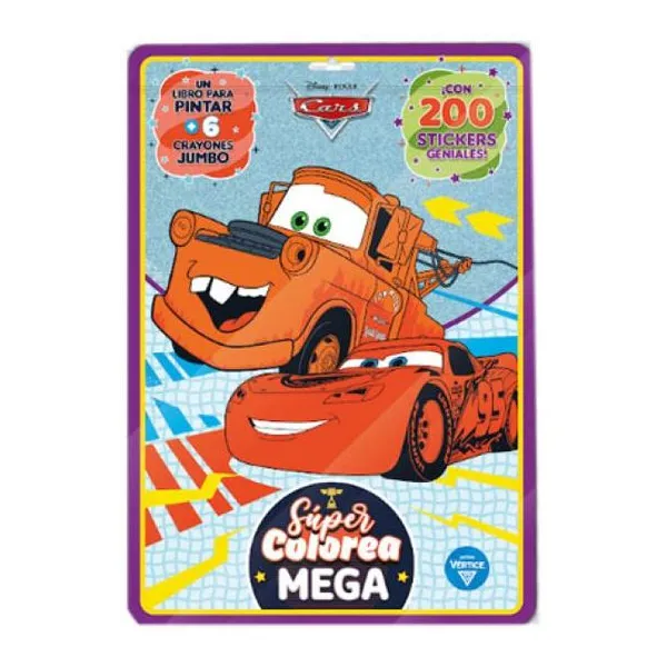 Flow pack mega super colorea n.° 3 cars libro+crayones+200 stickers