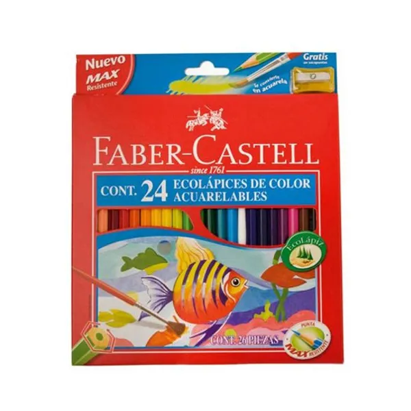 Lápices de colores Faber-Castell acuarelables largos x24 unid.+sacapuntas