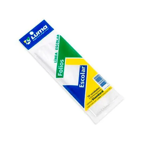 Folio escolar polietileno estandar 35 micrones x10 unidades luma