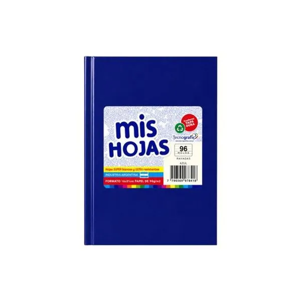 Cuaderno 16x21 rayado 96 hojas tapa dura azul araña mis hojas
