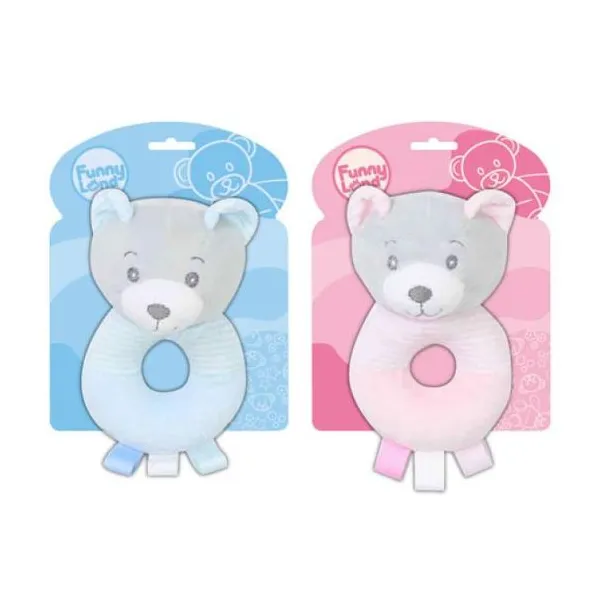 Sonajero peluche de plush oso celeste/rosa 14 cm