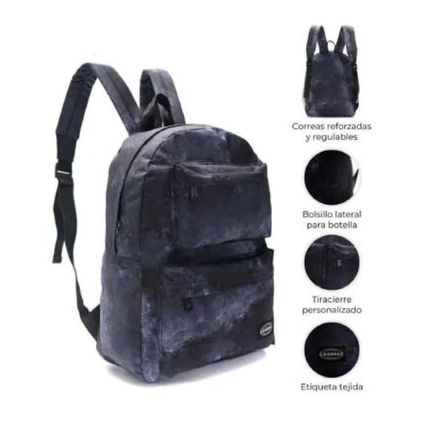 Mochila goodpak 2 bolsillos delanteros print negro jaspeado 43 x30 x17, 17