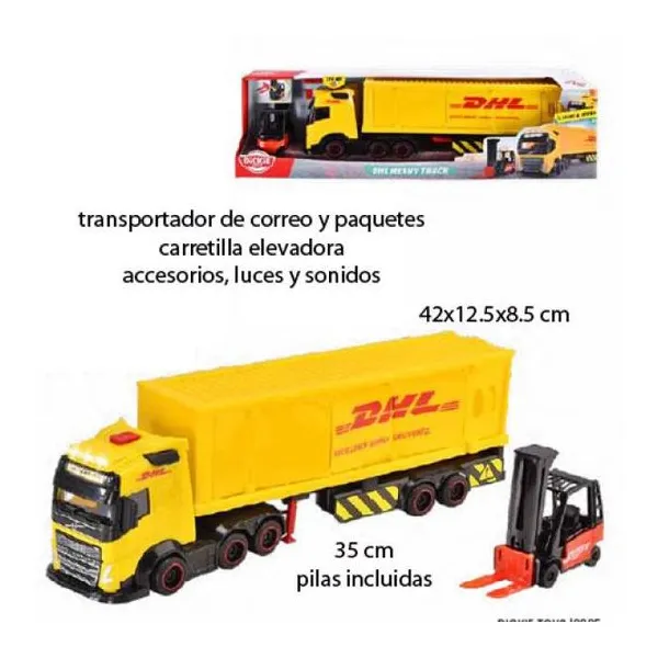 Dickie toys volvo fh16/sider de dhl/rueda libre con luces y sonido/35 cm