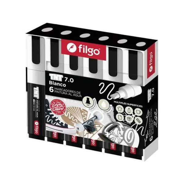 Marcador de pintura al agua tnt punta biselada 1/7 mm blanco caja x6 Filgo