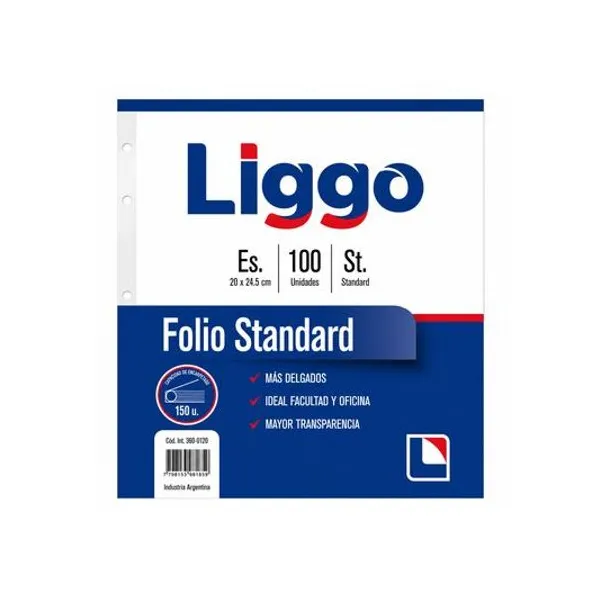 Folio escolar estandar 30 micrones x100 unidades liggo