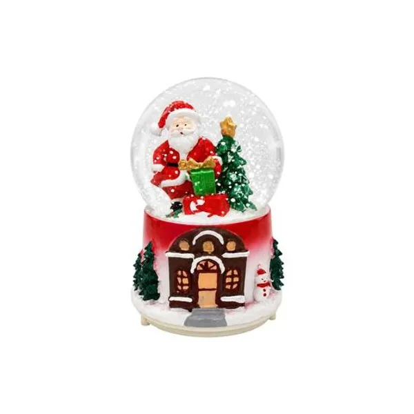 Bola de nieve papá noel con luz y música a pila 8x12 cm en caja