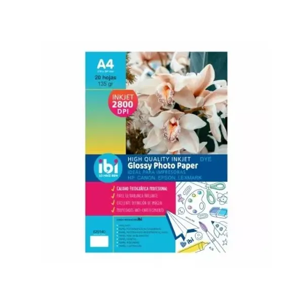Papel fotográfico ibico tamaño a4 135 grsx 20 hs.