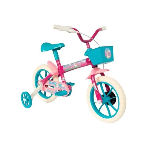 Bicicleta rodado 12 con rueditas y canasto paty rosa y turquesa verden