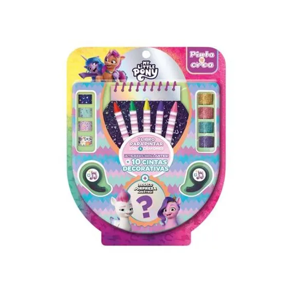 Libro para pintar con crayones y cintas pinta y crea my little pony en blister 20x25 cm