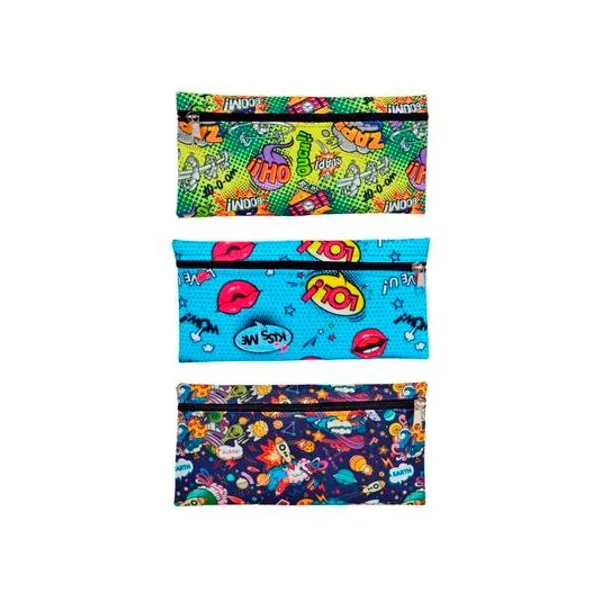 Cartuchera 1 cierre chata estampada 23x11 cm x unidad modelos surtidos