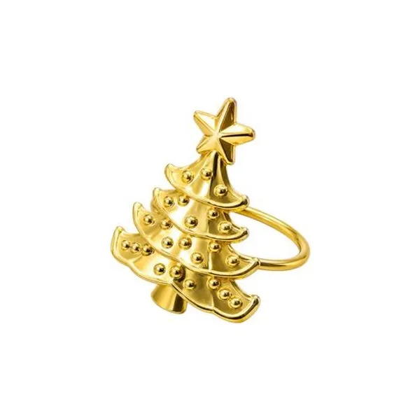 Set x6 servilleteros con arbolito navideño dorado 3.5 cm