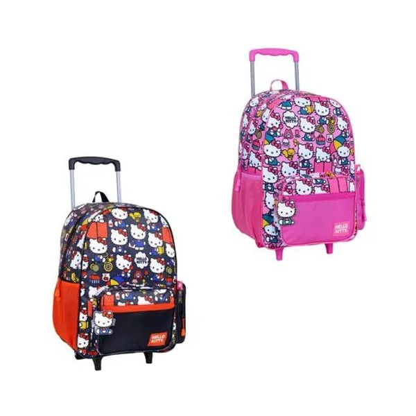 Mochila 17" con carro hello kitty gatitos x unidad colores surtidos wabro