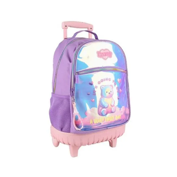 Mochila 20" con carro tornasolada oso Trendy