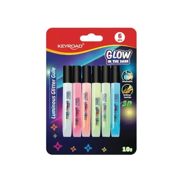 Adhesivo glitter Keyroad brilla en la oscuridad 10 grsbl.x 6 unid.
