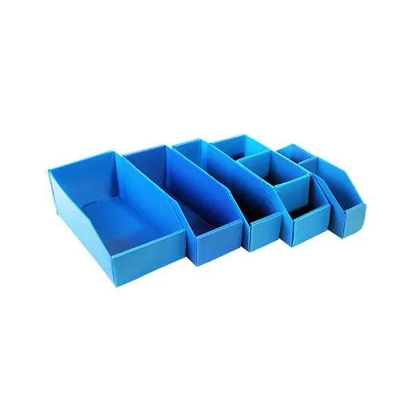 Exhibidor plástico microc.plana n.° 4 azul 30 x10 x11 cmcon 3 div.