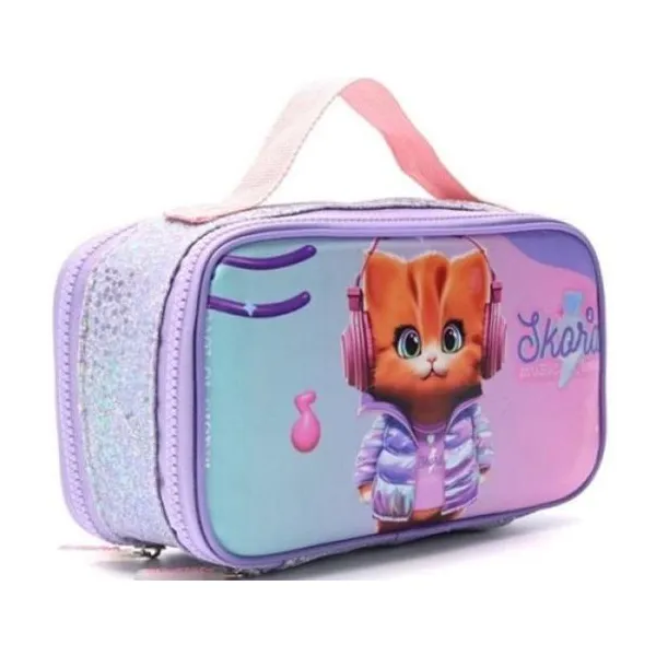 Cartuchera rectangular con solapa 2 cierres think happy pet flama 23 x13 x8 cm