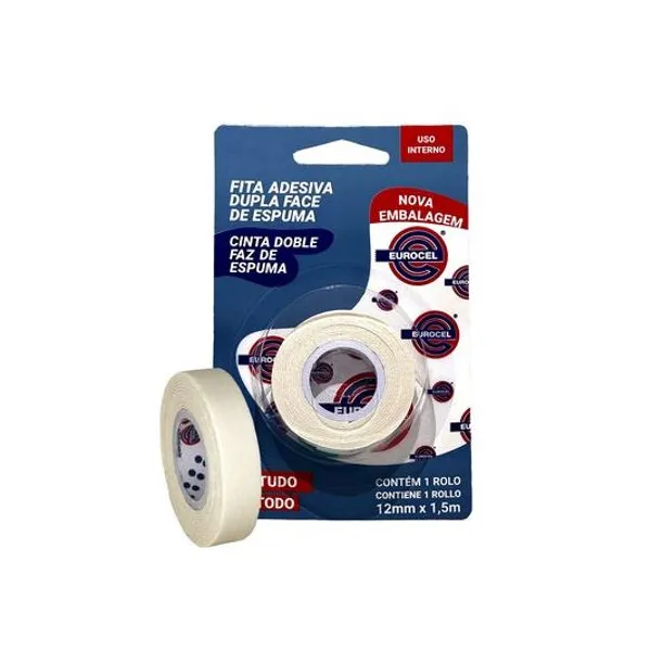 Cinta adhesiva doble faz de espuma blanca 12mmx1.5 mts blister x unidad eurocel