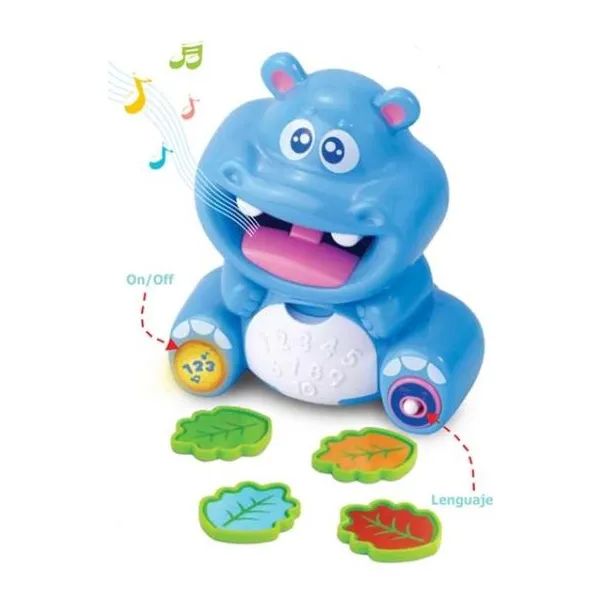Happy kids counting hippo