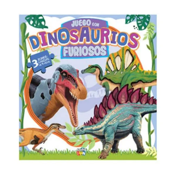 Juego con los dinosaurios. furiosos (3 puzzles de 9 piezas)