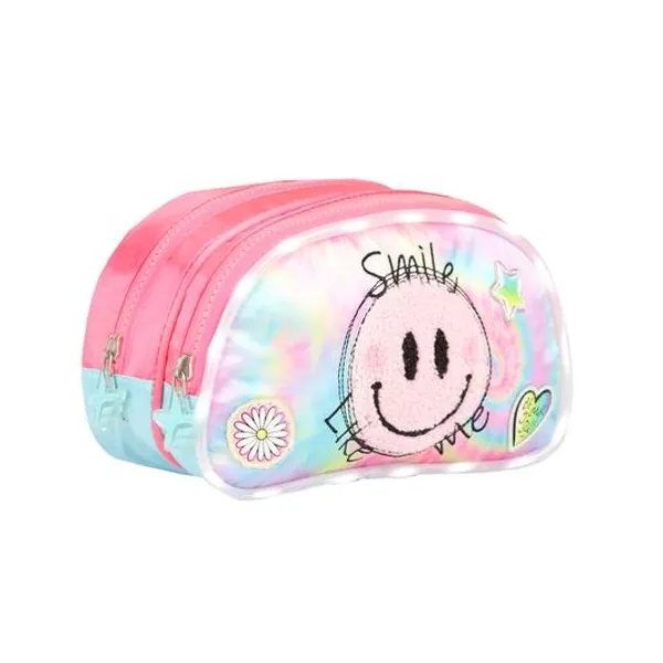 Cartuchera 2 cierres smile con luz led 23x13x9cmx unidad colores surtidos footy