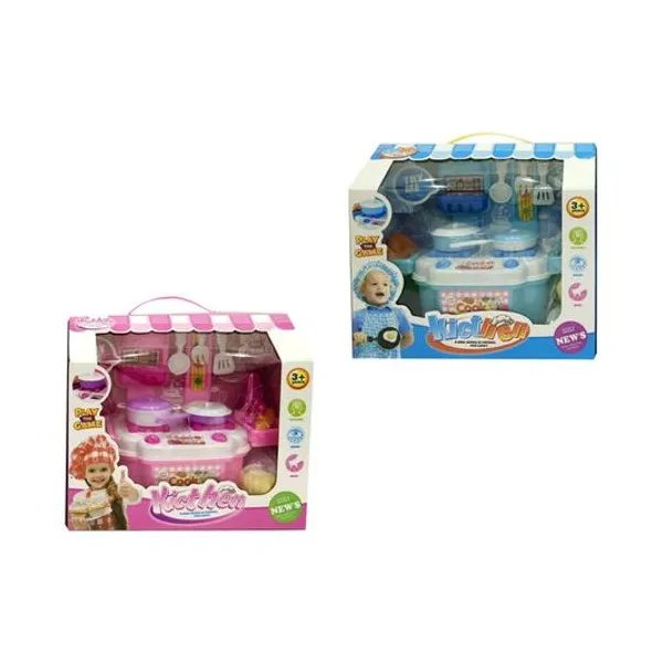 Set de cocina con anafe 14 piezas en caja 25.5x23x11 cm colores surtidos