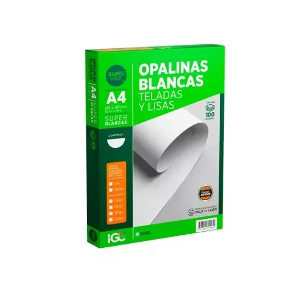 Papel opalina rapel pack premium lisa tamaño a4 150 grsx 10 hjs.