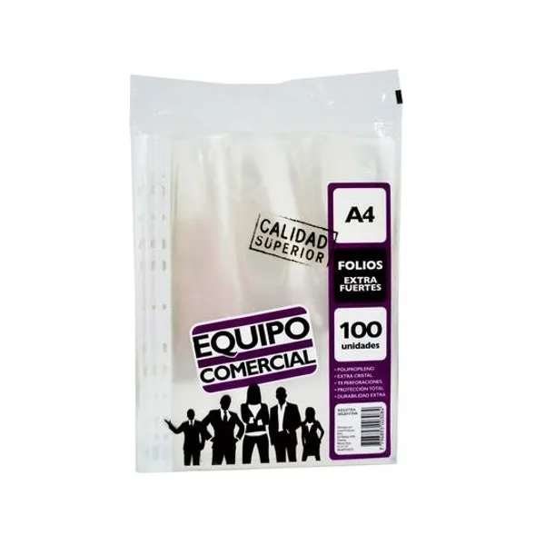 Folio a4 polipropileno equipo comercial e/f 70 micrones x100 luma