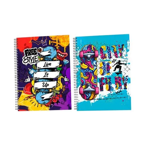Cuaderno 22x29 rayado 100h tapa dura con espiral skate x1 modelos surtidos inkdrop