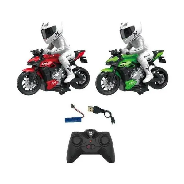 Moto de carreras con piloto a radio control. con luz y cable usb