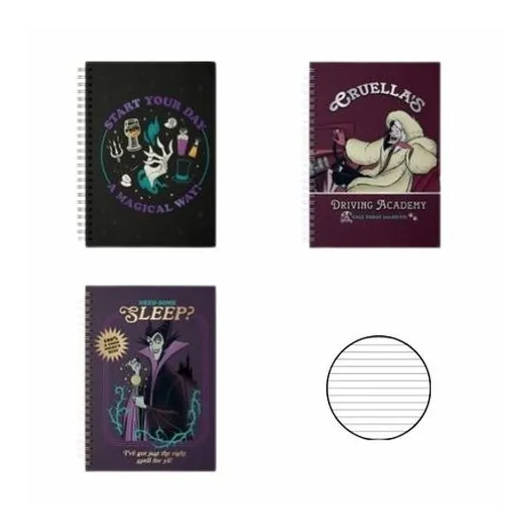 Cuaderno 16x21 rayado tapa dura con espiral 80h x unidd modelos surtidos villains