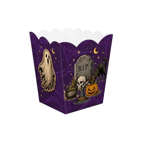 Caja cartón pochoclera halloween 9.5x10 cm bolsa x6 unidades