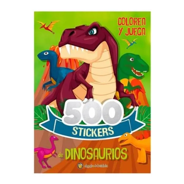Stickers de dinosaurios + actividades, y dibujos para colorear tapa blanda