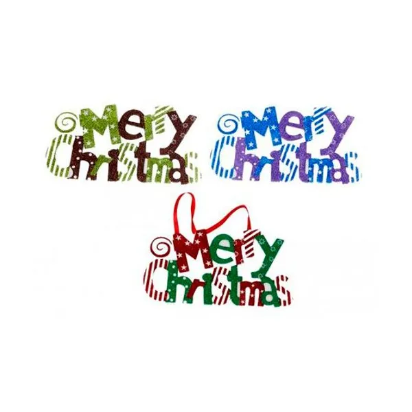 Cartel navideño merry christmas 19x10 cm x unidad colores surtidos