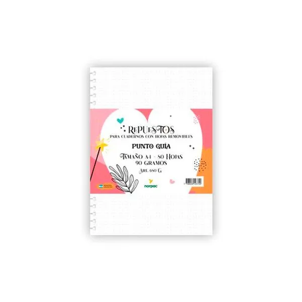Repuesto a4 punto guia 80 hojas para cuaderno inteligente de hojas removibles norpac