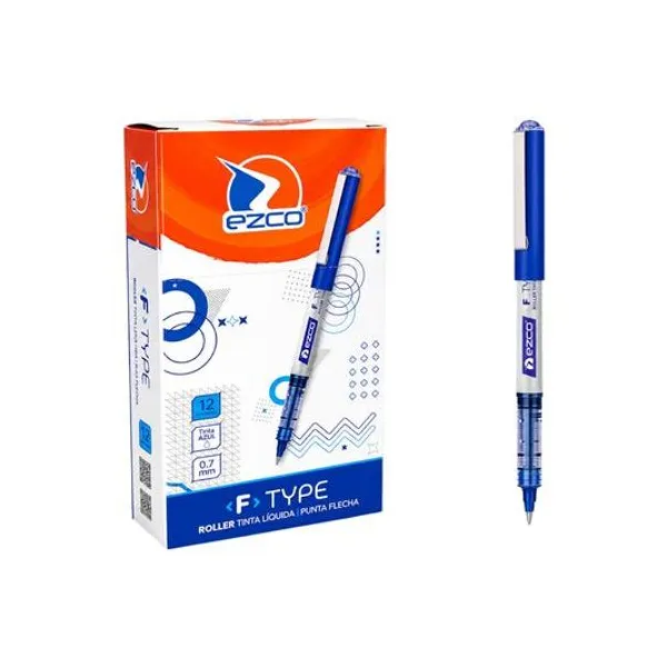 Bolígrafo tinta liquida punta flecha type f 0.7 mm azul caja x12 Ezco