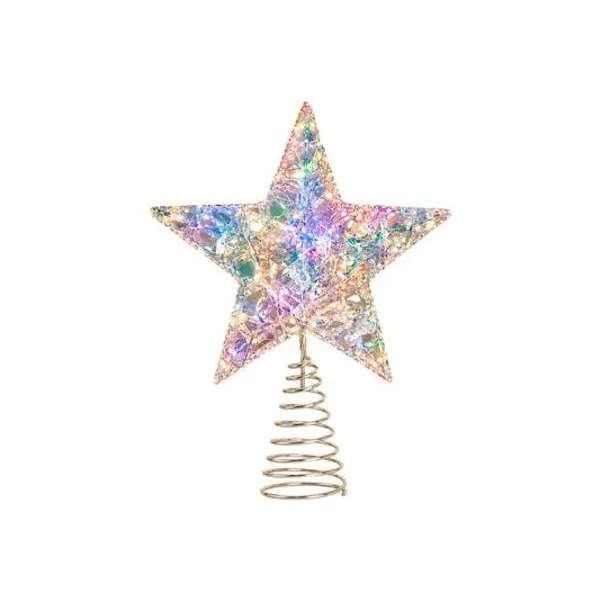 Puntal estrella tornasolada con luz a pila 20x25 cm x1