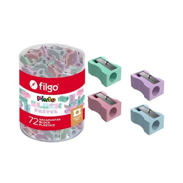 Sacapuntas plástico block pastel 8 mm pote x72 unidades Filgo - shblock