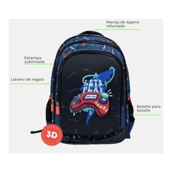 Mochila lets play gamer joystick termoformado 32x45x15 cm