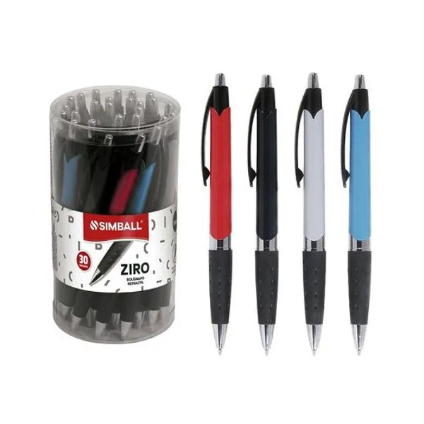 Bolígrafo retractil ziro negro pote x30 Simball