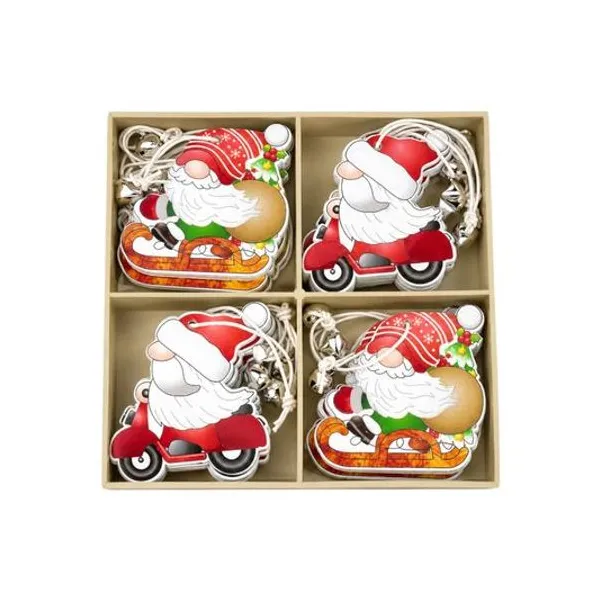 Set de adornos madera gnomos/papá noel 5.5x6 cm 12pzs en caja